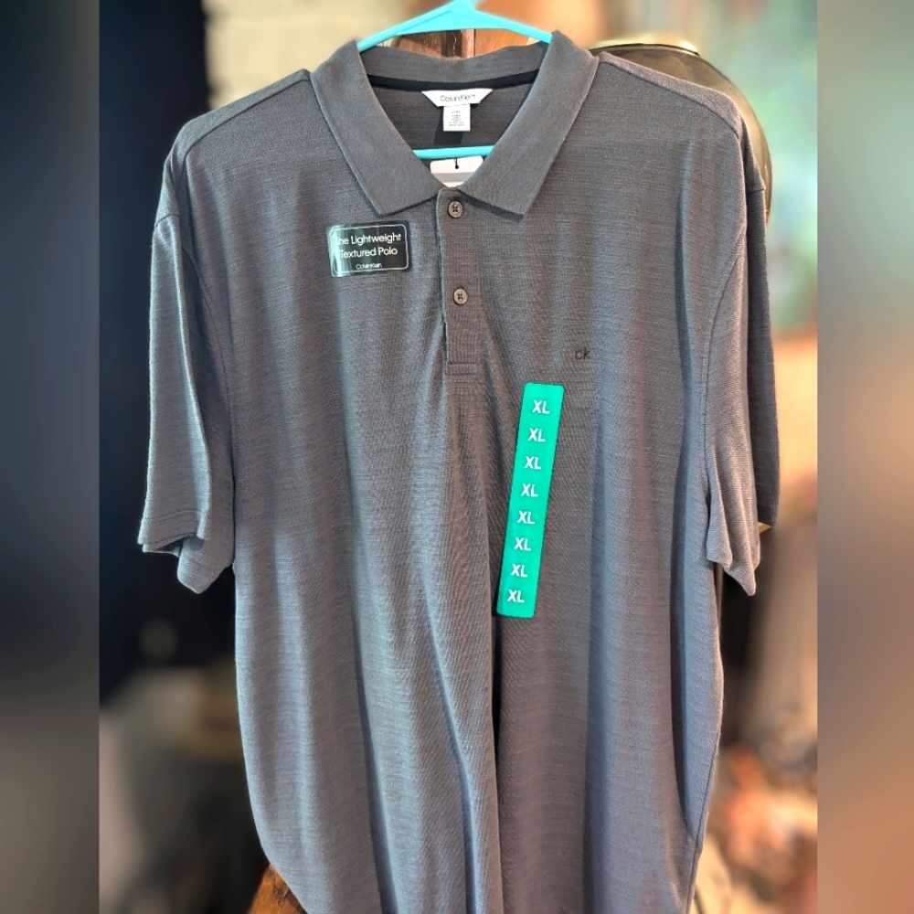 Calvin Klein Lightweight Textured Grey Polo XL